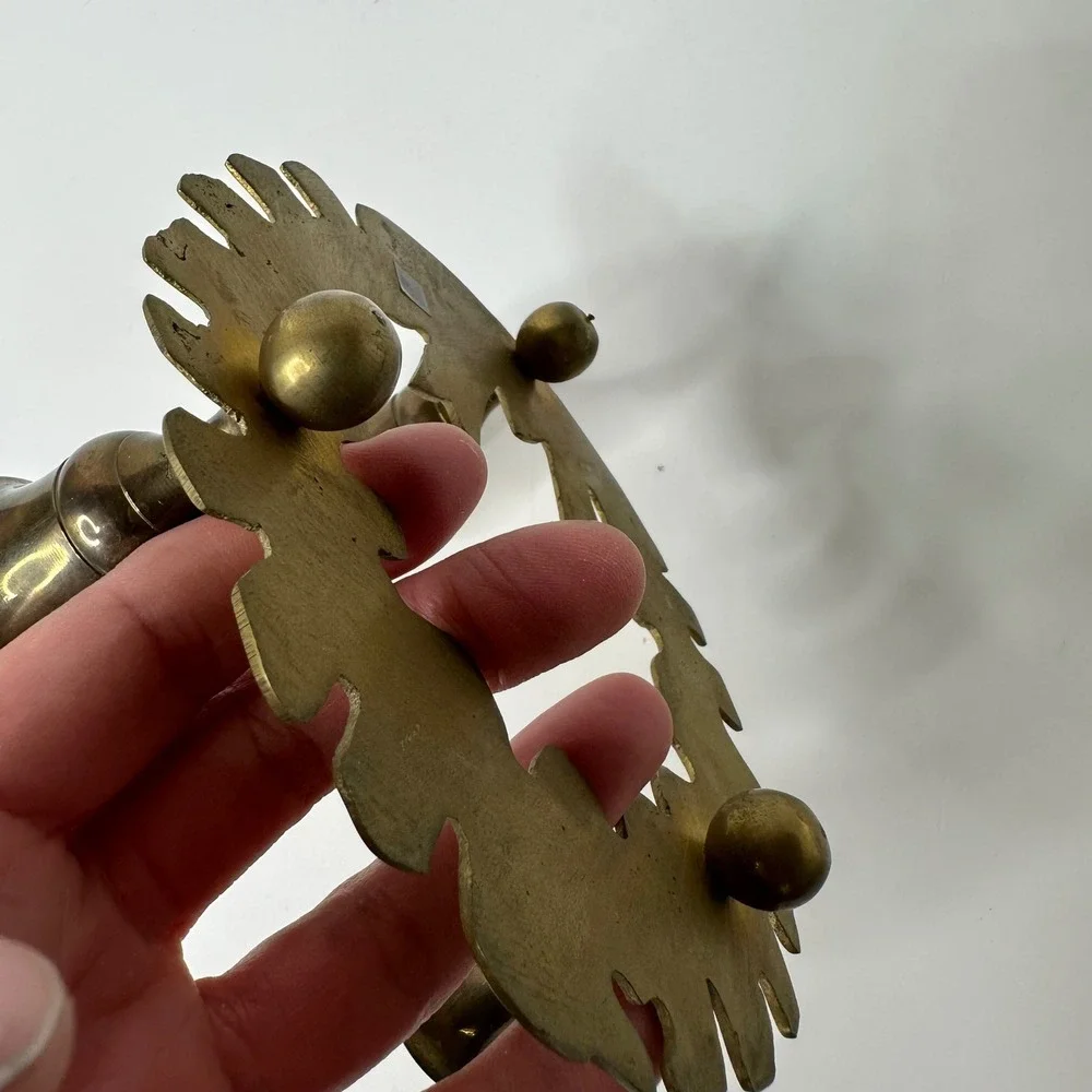 Vintage Brass Christmas Wreath Candelabra 3‎ Cup Candle Holder Holly Leaf Bow